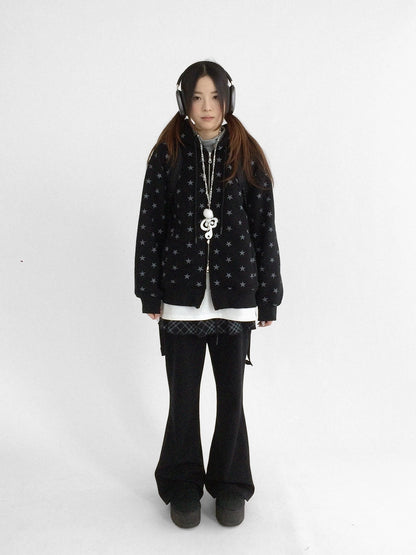 innomoood Minimalist Plaid Knit Faux Two Piece Relaxed Flared Natural Waist Women Pants