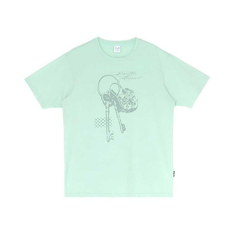 innomoood Mint Green Key Lock Print Loose Crewneck Women&