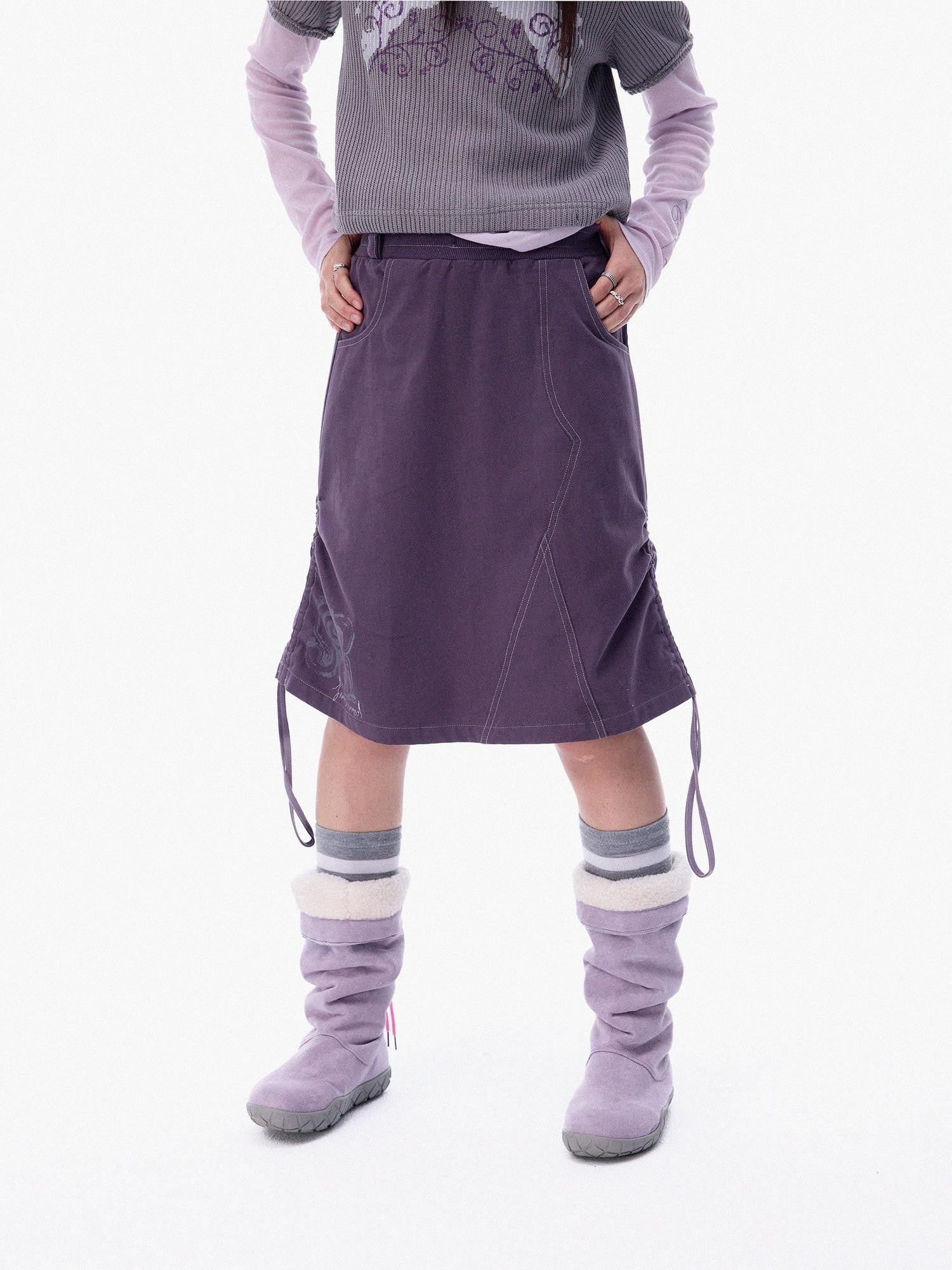innomoood Mist Purple Distressed Embroidered Elastic Waist Women&