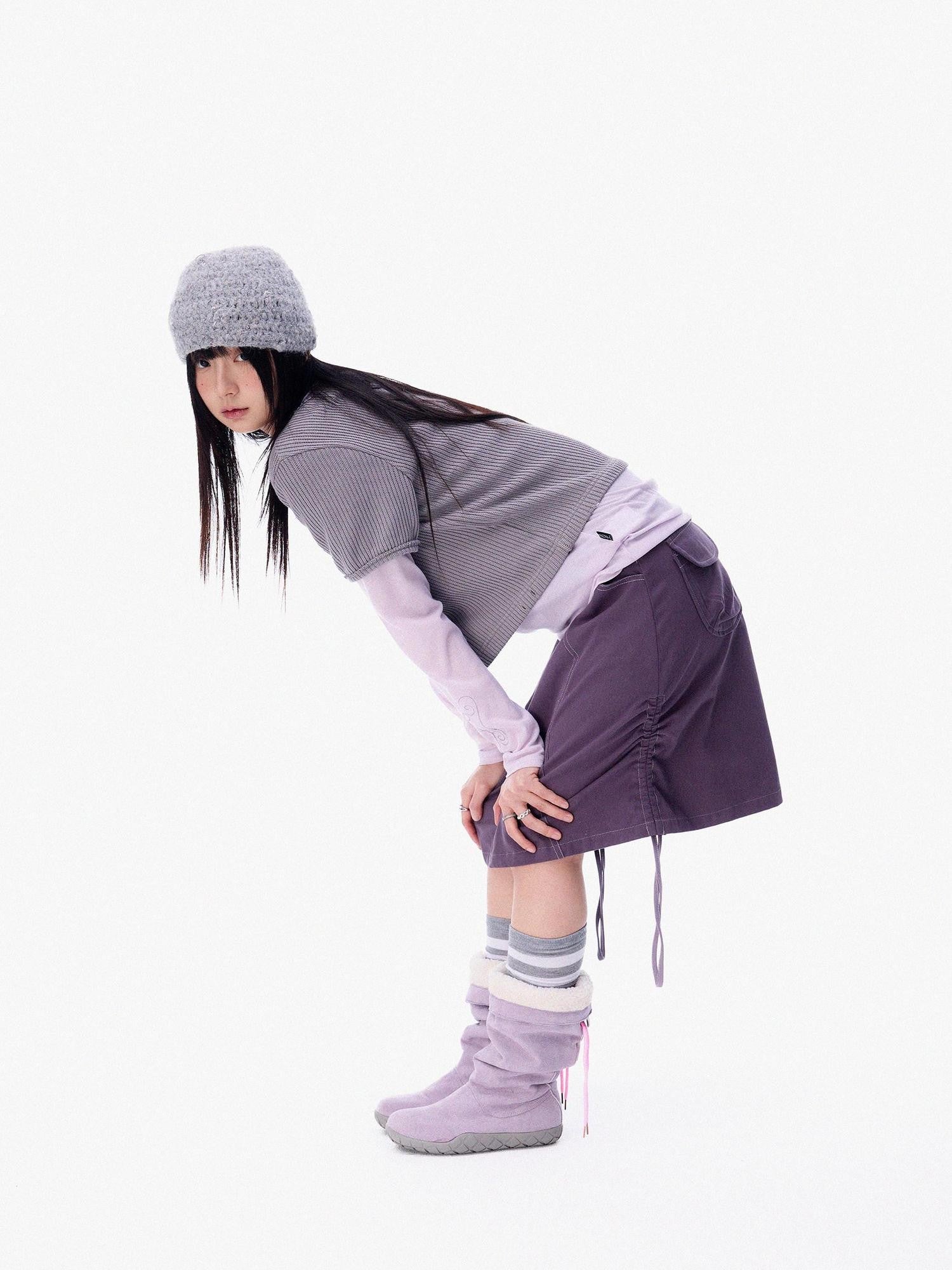 innomoood Mist Purple Distressed Embroidered Elastic Waist Women&