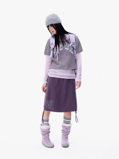 innomoood Mist Purple Distressed Embroidered Elastic Waist Women&