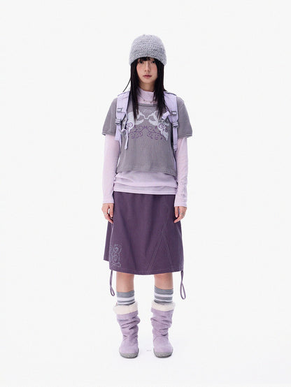 innomoood Mist Purple Distressed Embroidered Elastic Waist Women&