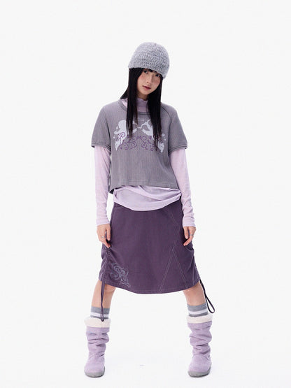 innomoood Mist Purple Distressed Embroidered Elastic Waist Women&