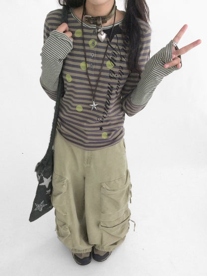 innomoood Moisture Wicking Psychedelic Striped Patchwork Straight Fit Women T-Shirt