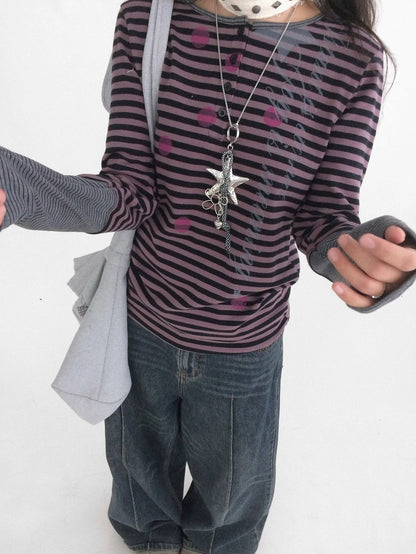 innomoood Moisture Wicking Psychedelic Striped Patchwork Straight Fit Women T-Shirt