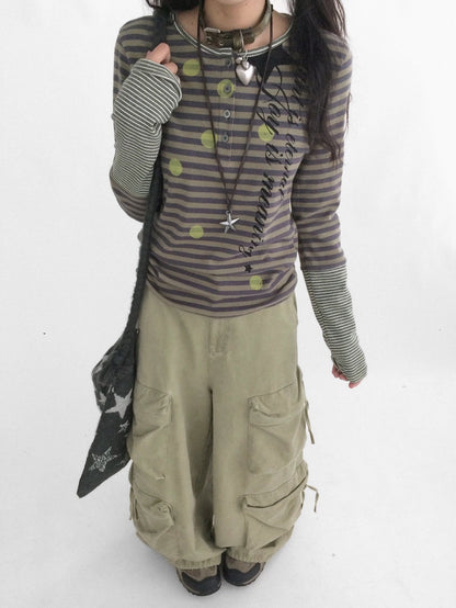 innomoood Moisture Wicking Psychedelic Striped Patchwork Straight Fit Women T-Shirt