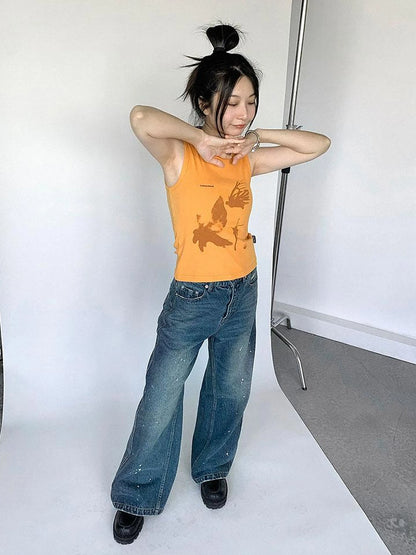 Moth Print Sleeveless Stretch Vest