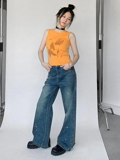 Moth Print Sleeveless Stretch Vest