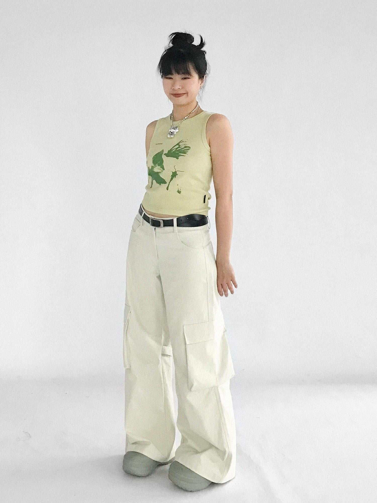 innomoood Moth Print Sleeveless Stretch Vest