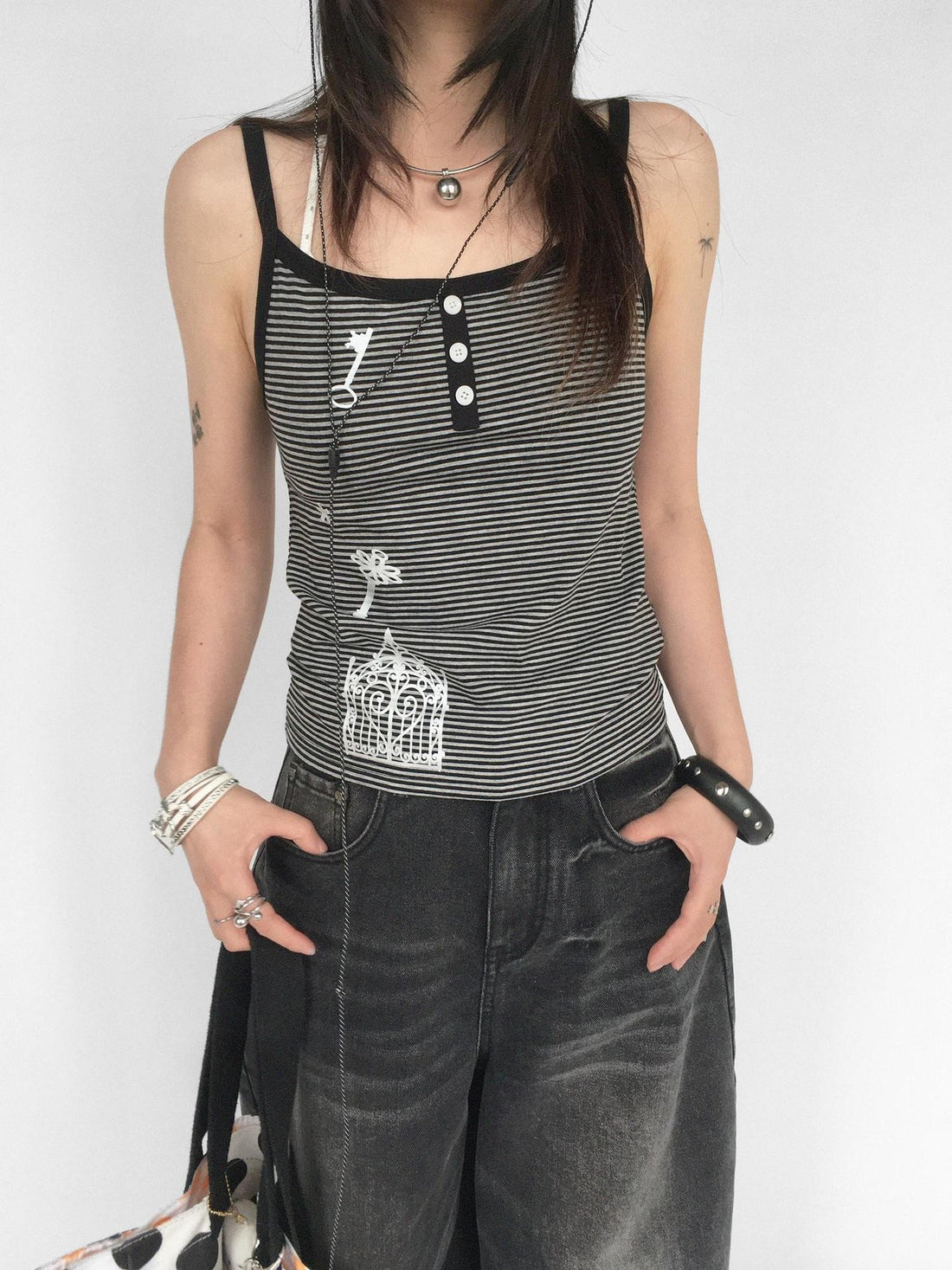 innomoood Multicolor Striped Silver Foil Print Slim Fit Women&