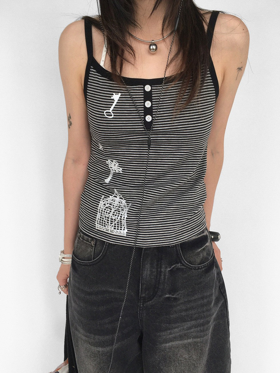innomoood Multicolor Striped Silver Foil Print Slim Fit Women&