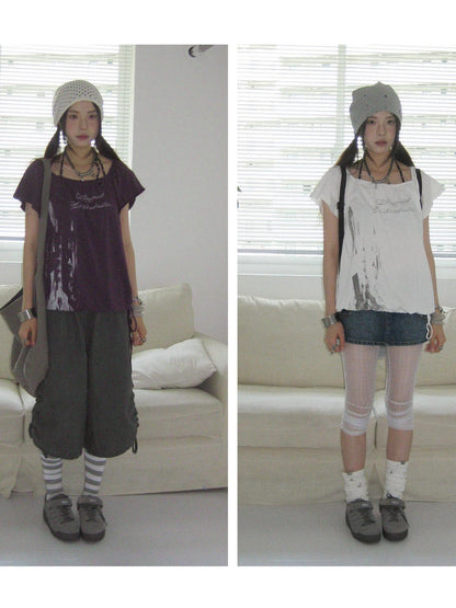 innomoood Multiway Asymmetric Drawstring Letter Print Women&
