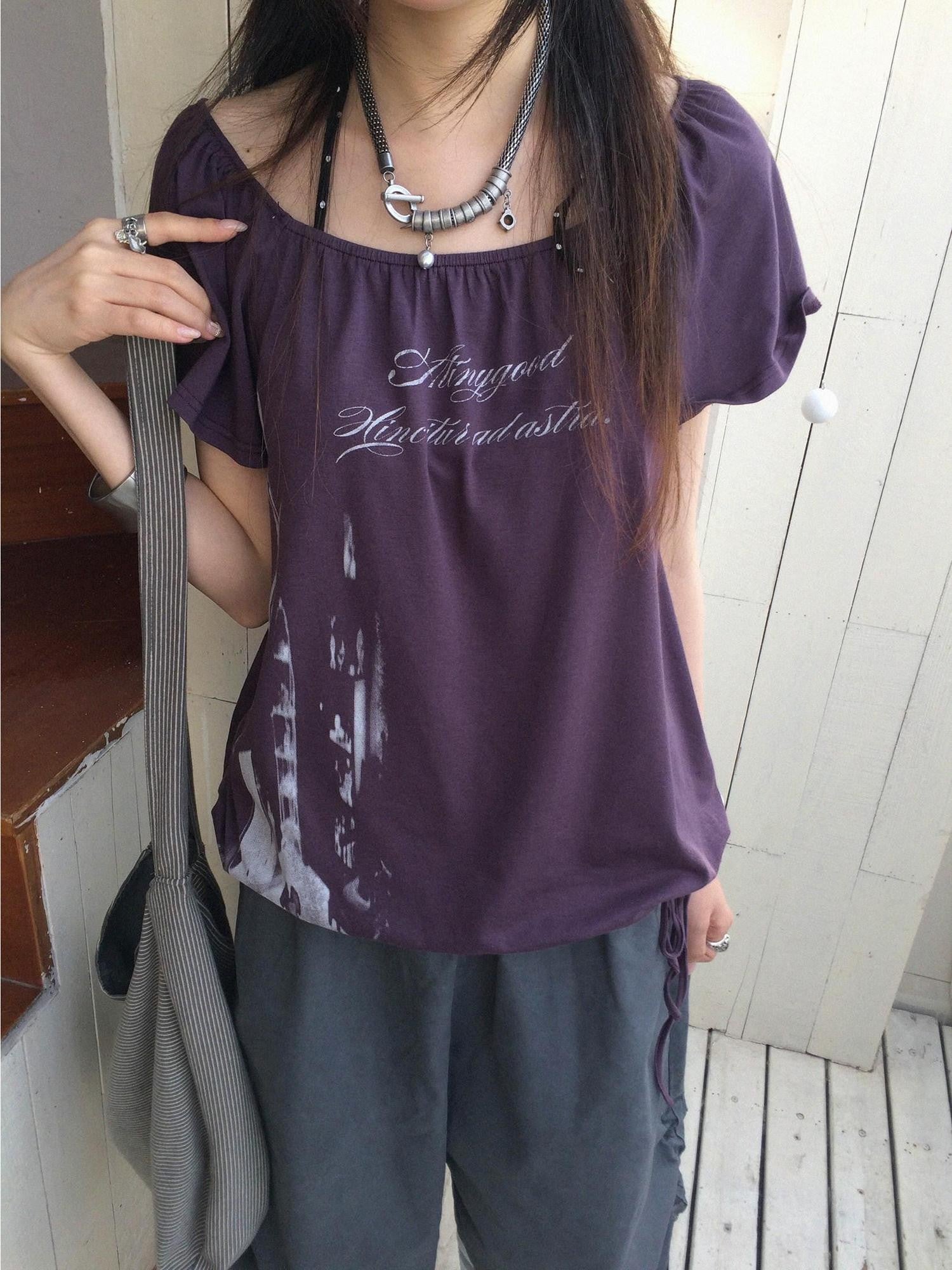 innomoood Multiway Asymmetric Drawstring Letter Print Women&