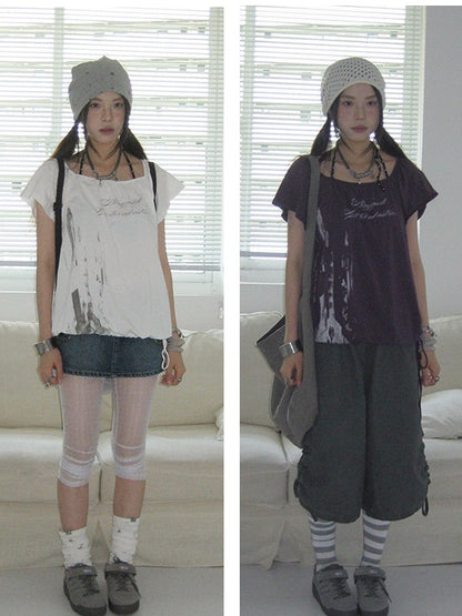 innomoood Multiway Asymmetric Drawstring Letter Print Women&