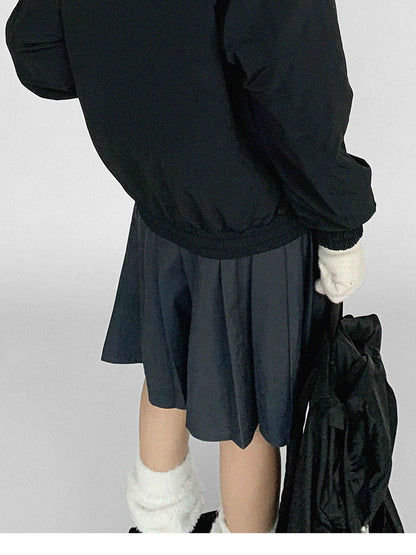innomoood Navy Collar Contrast Cotton Coat Embroidery Detailing