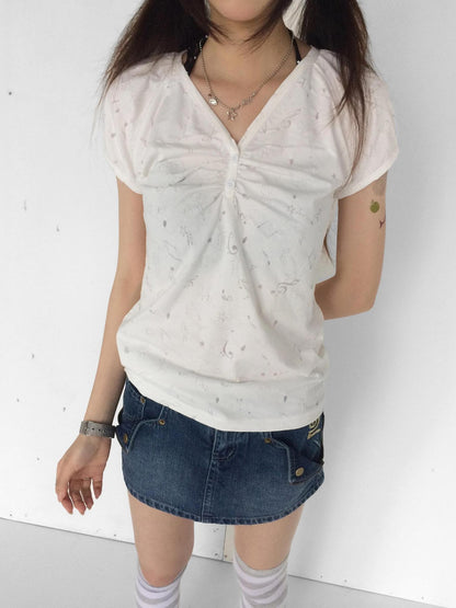 innomoood Note Star Cutout Ruched V-neck Women&