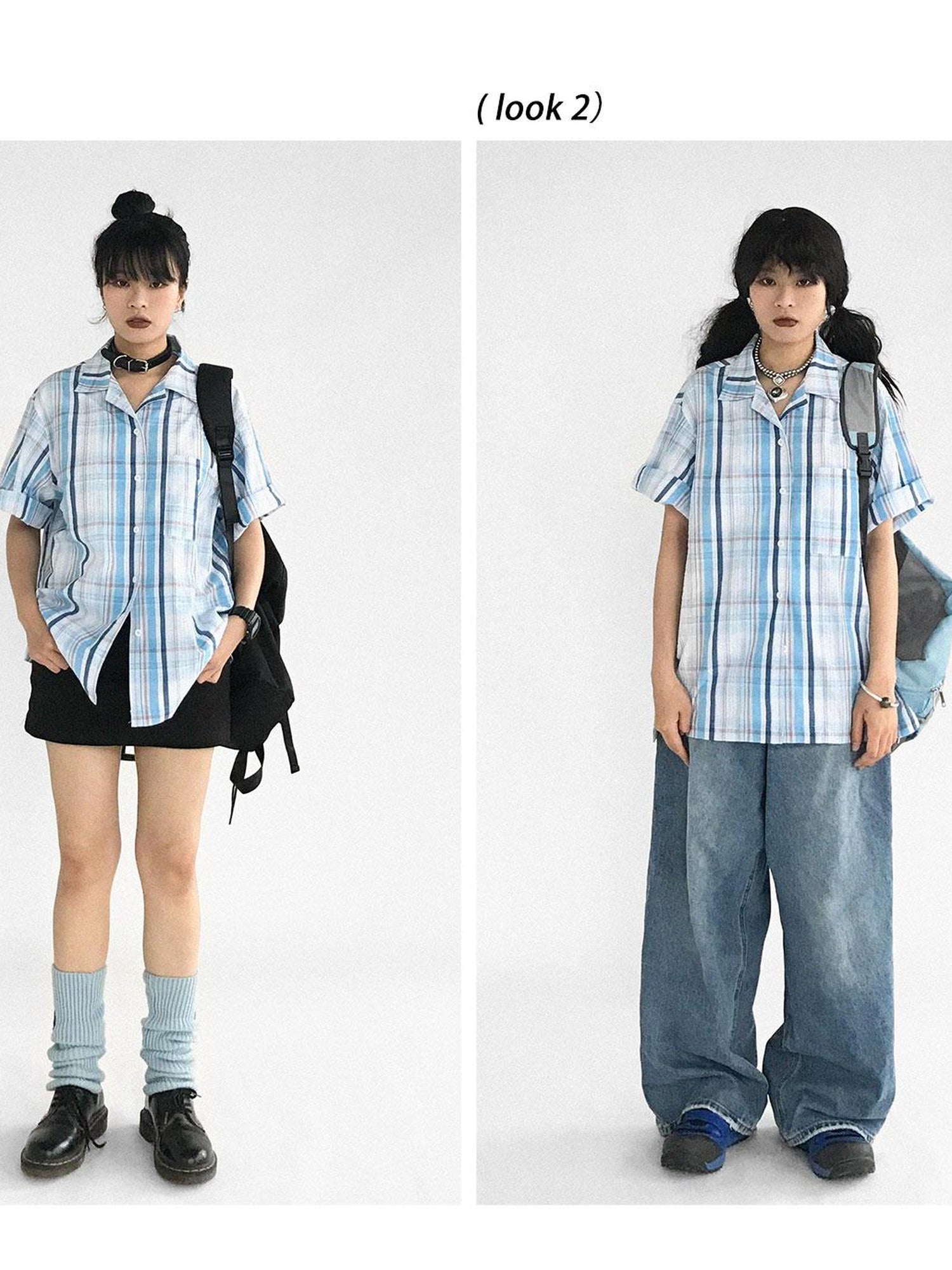 innomoood Oversize Gingham Shirt In Ice Blue