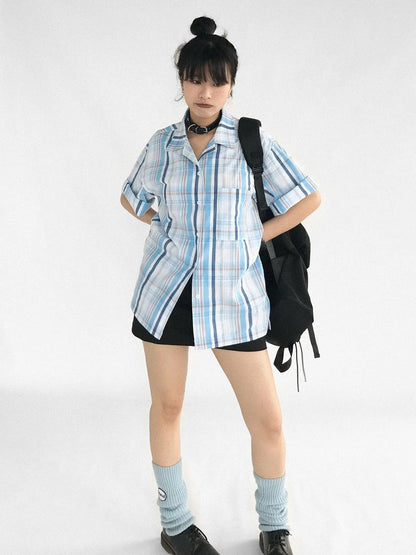 Oversize Gingham Shirt In Ice Blue