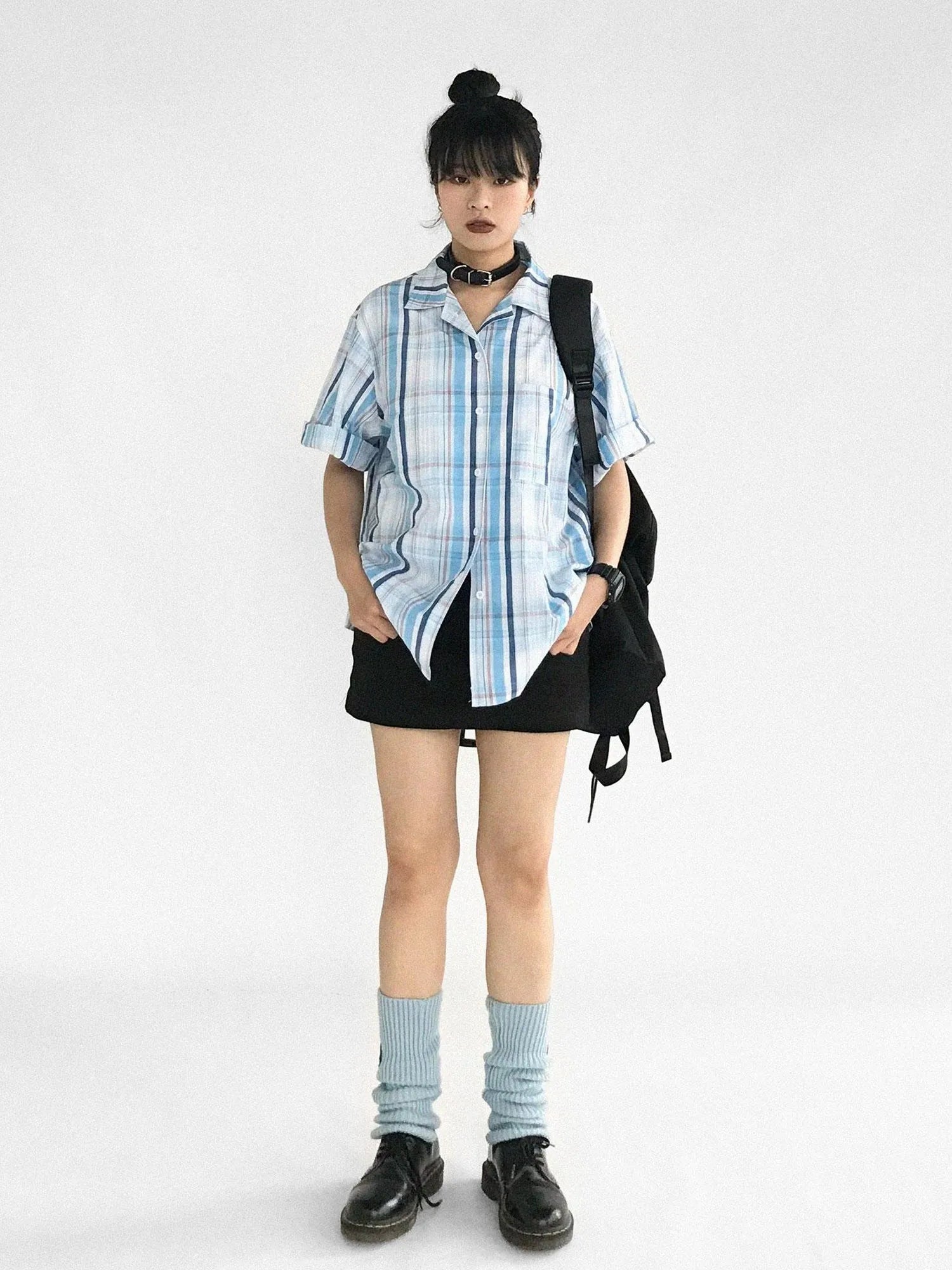 Oversize Gingham Shirt In Ice Blue