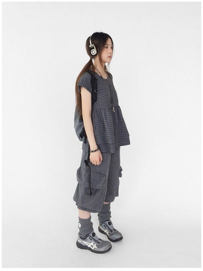 Oversized Plaid Textured A Line Dress With Double Hem