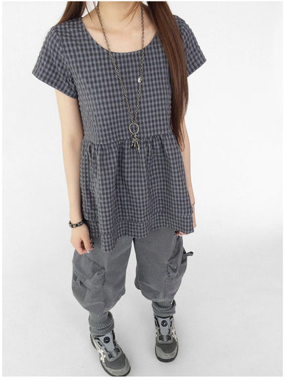 Oversized Plaid Textured A Line Dress With Double Hem