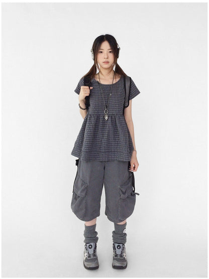 Oversized Plaid Textured A Line Dress With Double Hem