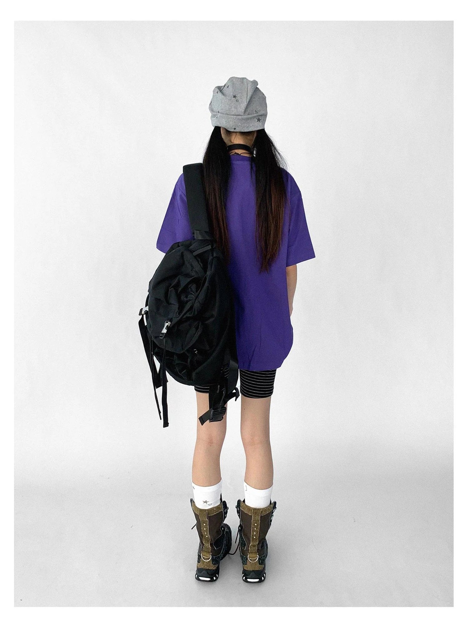 Oversized Purple Cotton Tee With Minimalist Logo