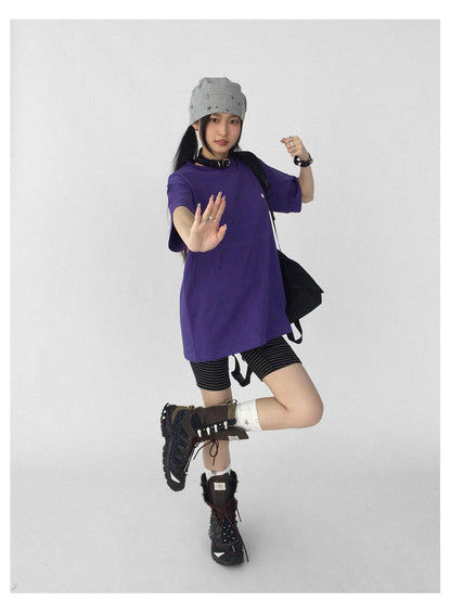 Oversized Purple Cotton Tee With Minimalist Logo