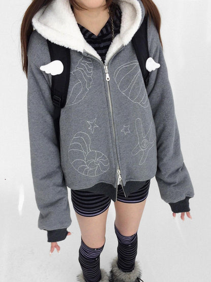 innomoood Oversized Zip Up Streetwear Hooded Long Sleeve Solid Women Hoodies