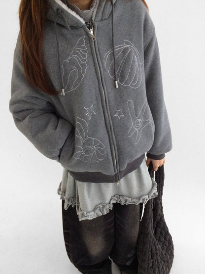 innomoood Oversized Zip Up Streetwear Hooded Long Sleeve Solid Women Hoodies