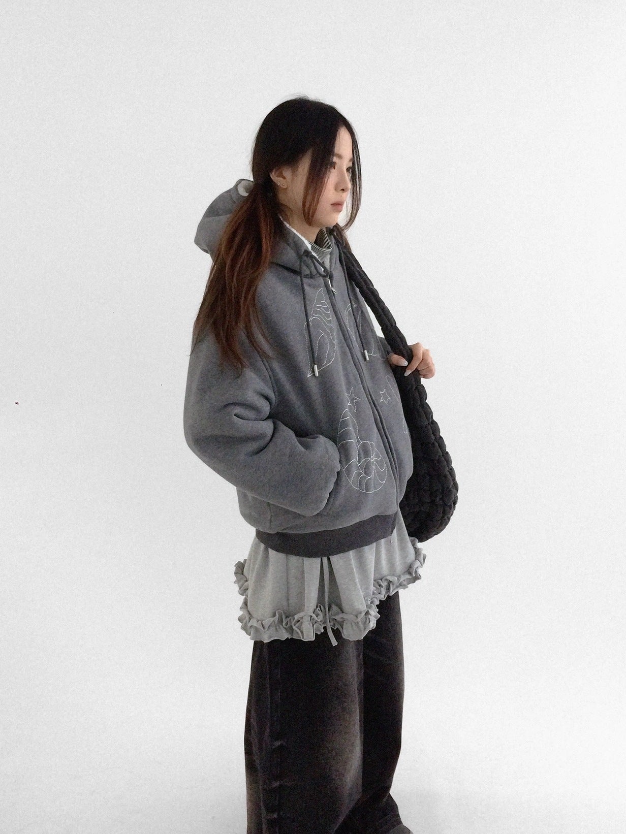 innomoood Oversized Zip Up Streetwear Hooded Long Sleeve Solid Women Hoodies