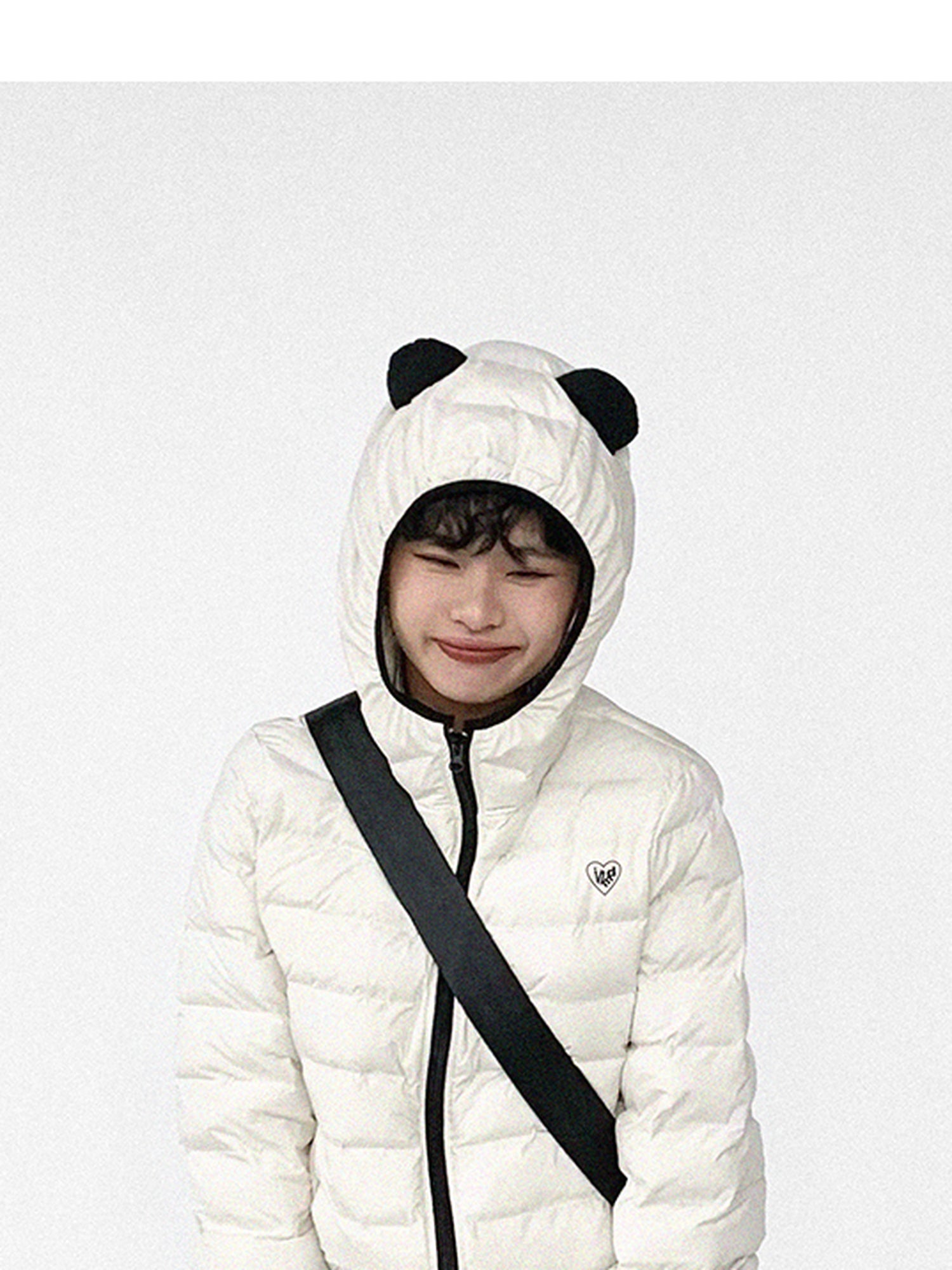 innomoood Panda Ear Rib Cotton Hooded Short Jacket