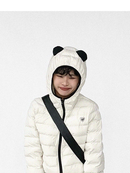 innomoood Panda Ear Rib Cotton Hooded Short Jacket