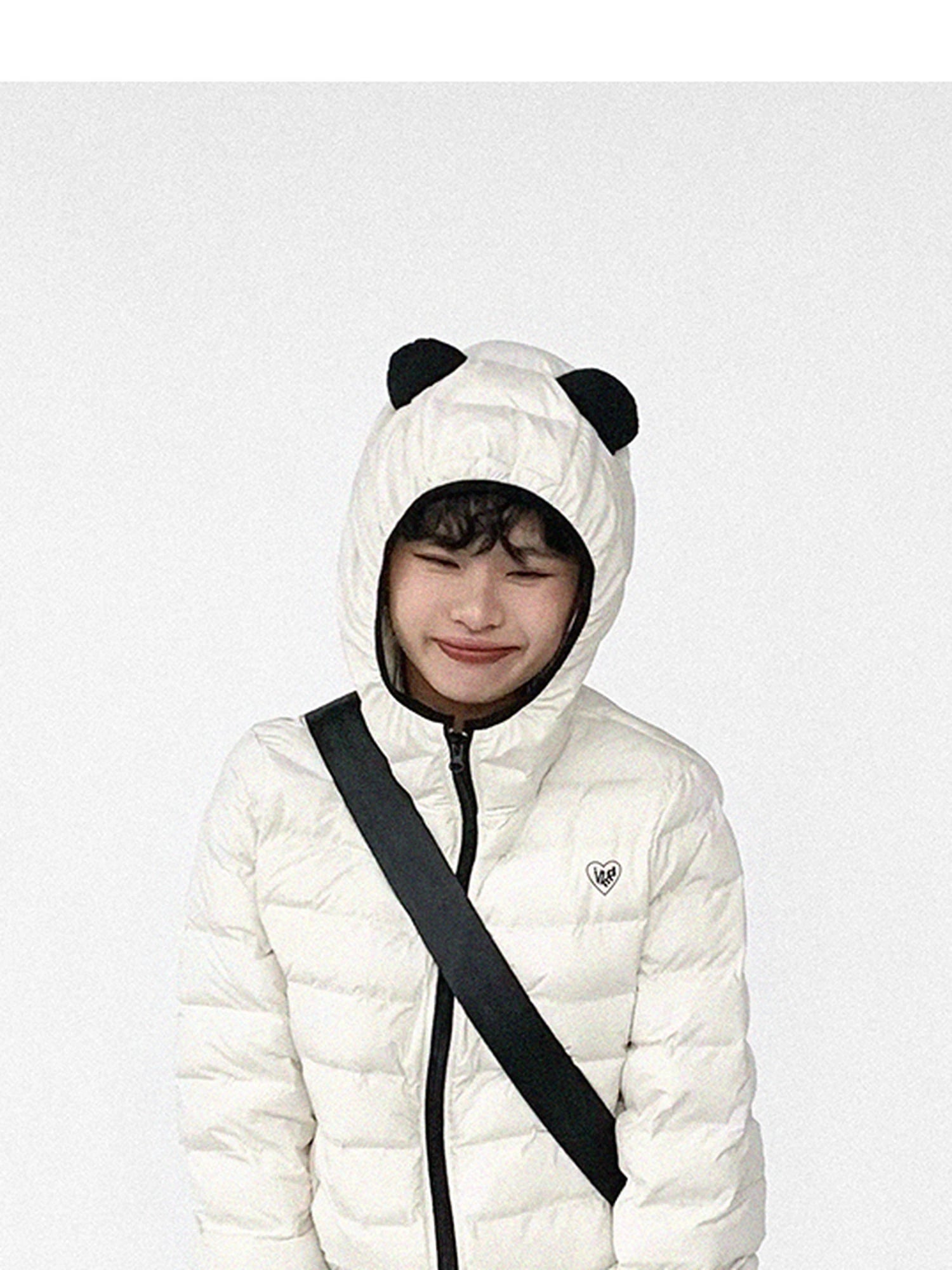 Panda Ear Rib Cotton Hooded Short Jacket