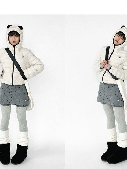 innomoood Panda Ear Rib Cotton Hooded Short Jacket