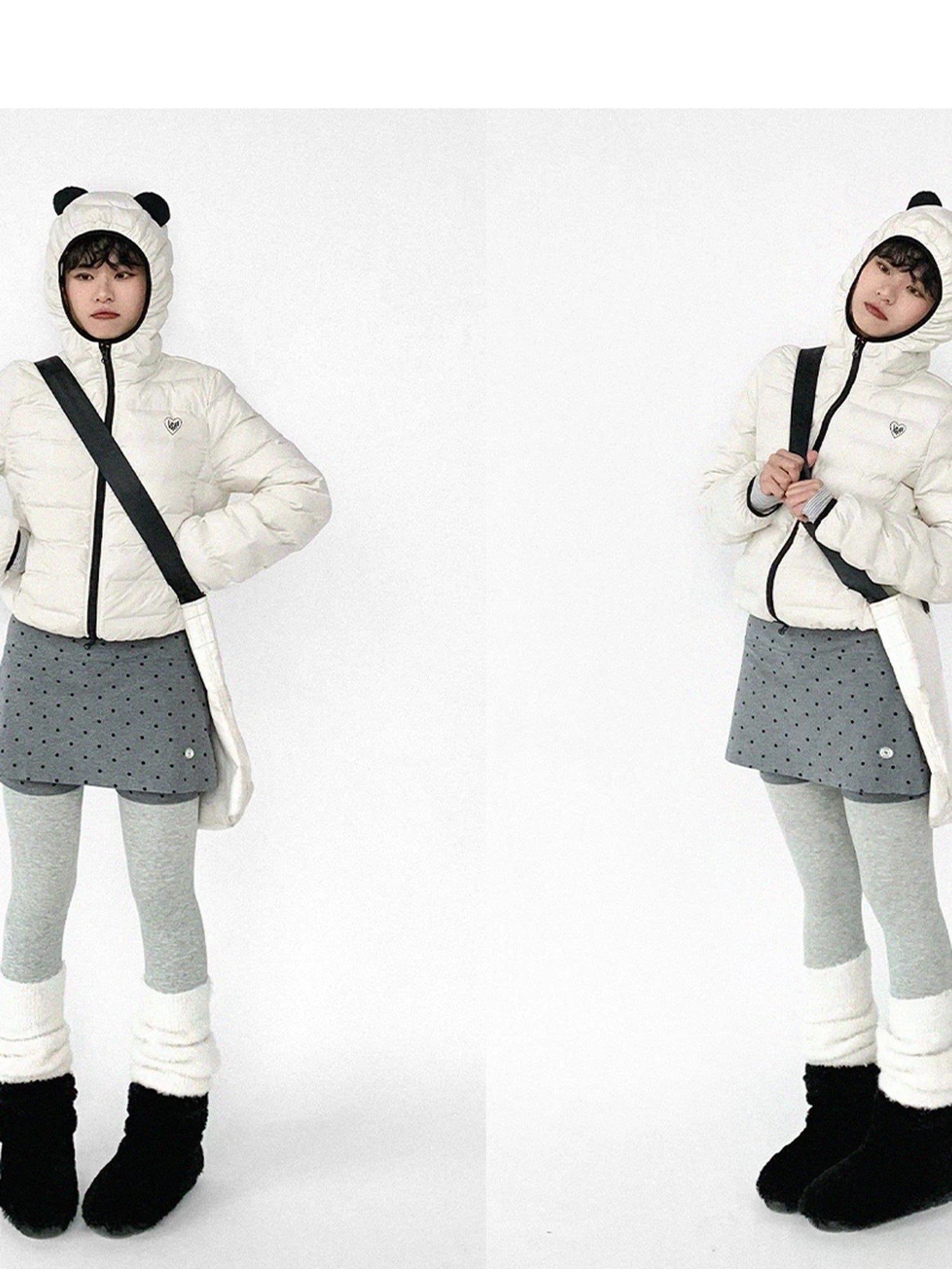 Panda Ear Rib Cotton Hooded Short Jacket