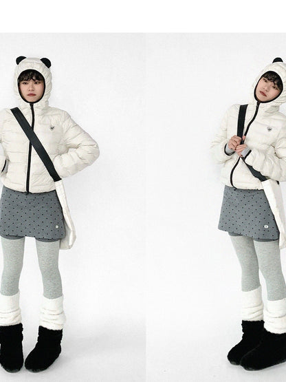 Panda Ear Rib Cotton Hooded Short Jacket