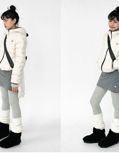 innomoood Panda Ear Rib Cotton Hooded Short Jacket
