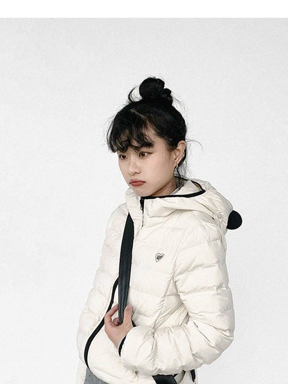 Panda Ear Rib Cotton Hooded Short Jacket