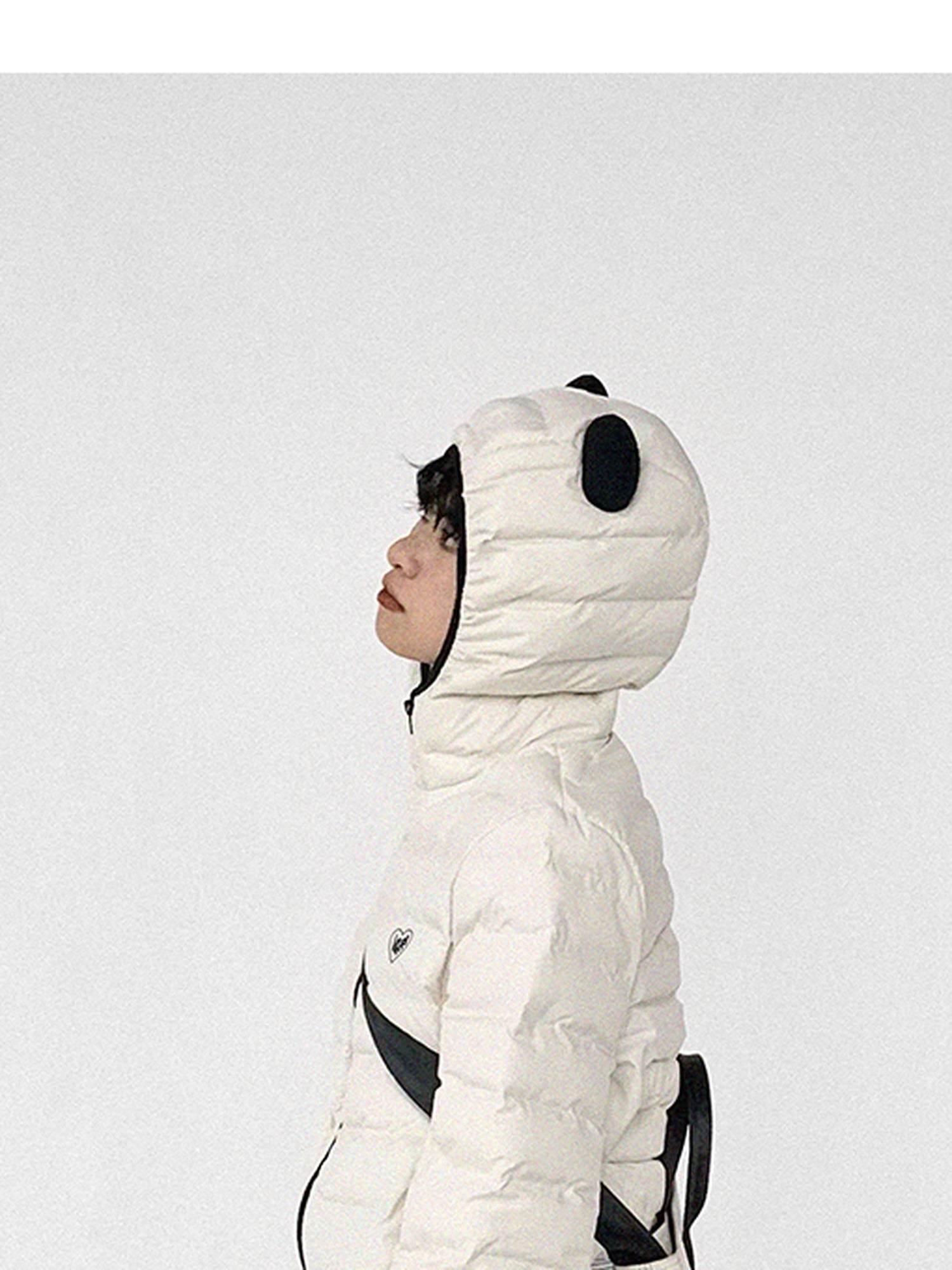 innomoood Panda Ear Rib Cotton Hooded Short Jacket