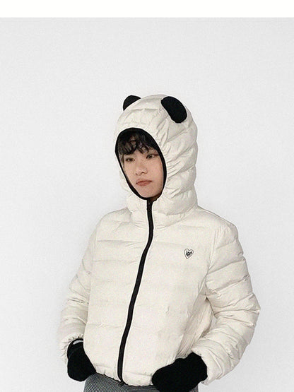Panda Ear Rib Cotton Hooded Short Jacket