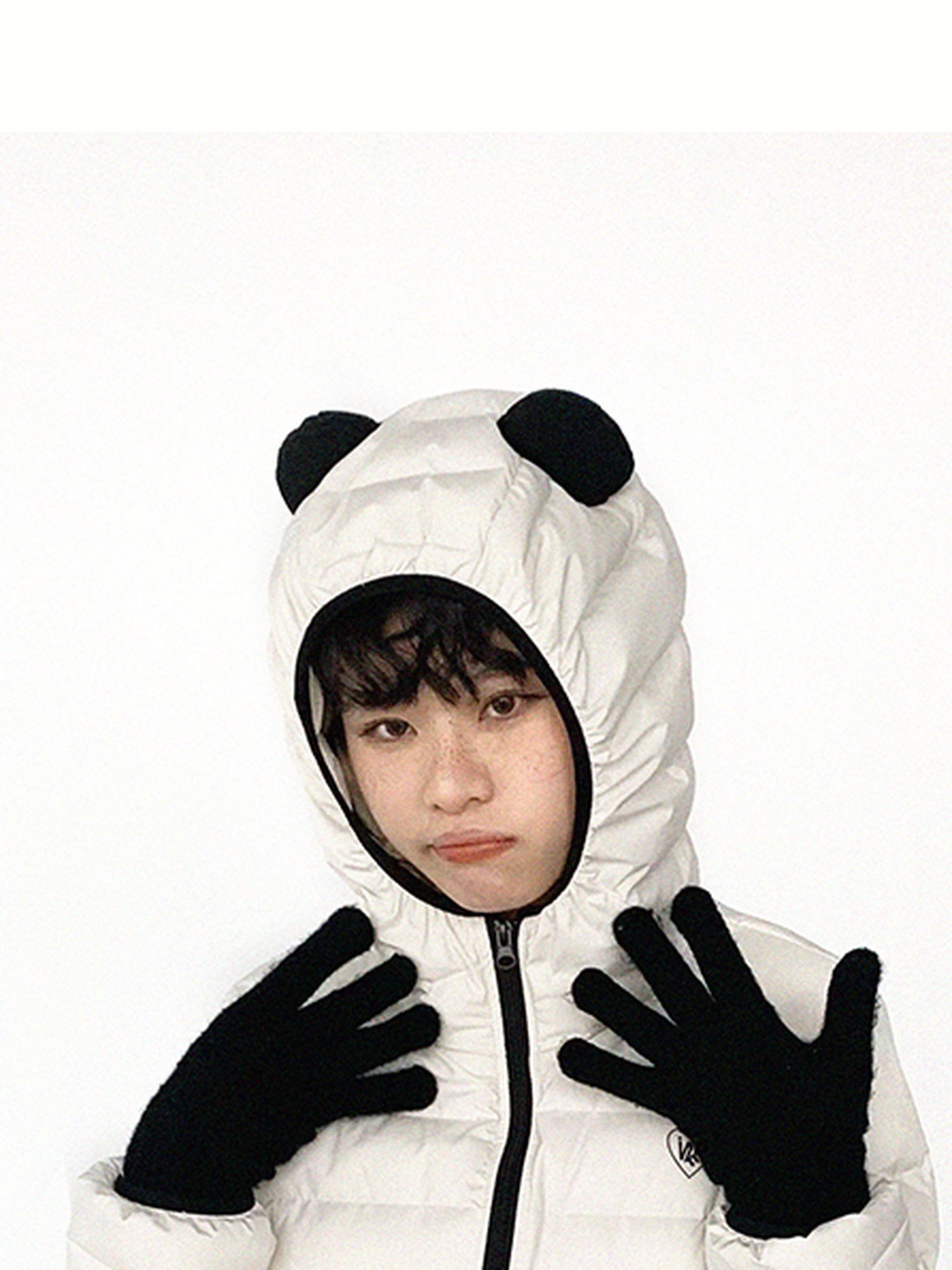 innomoood Panda Ear Rib Cotton Hooded Short Jacket