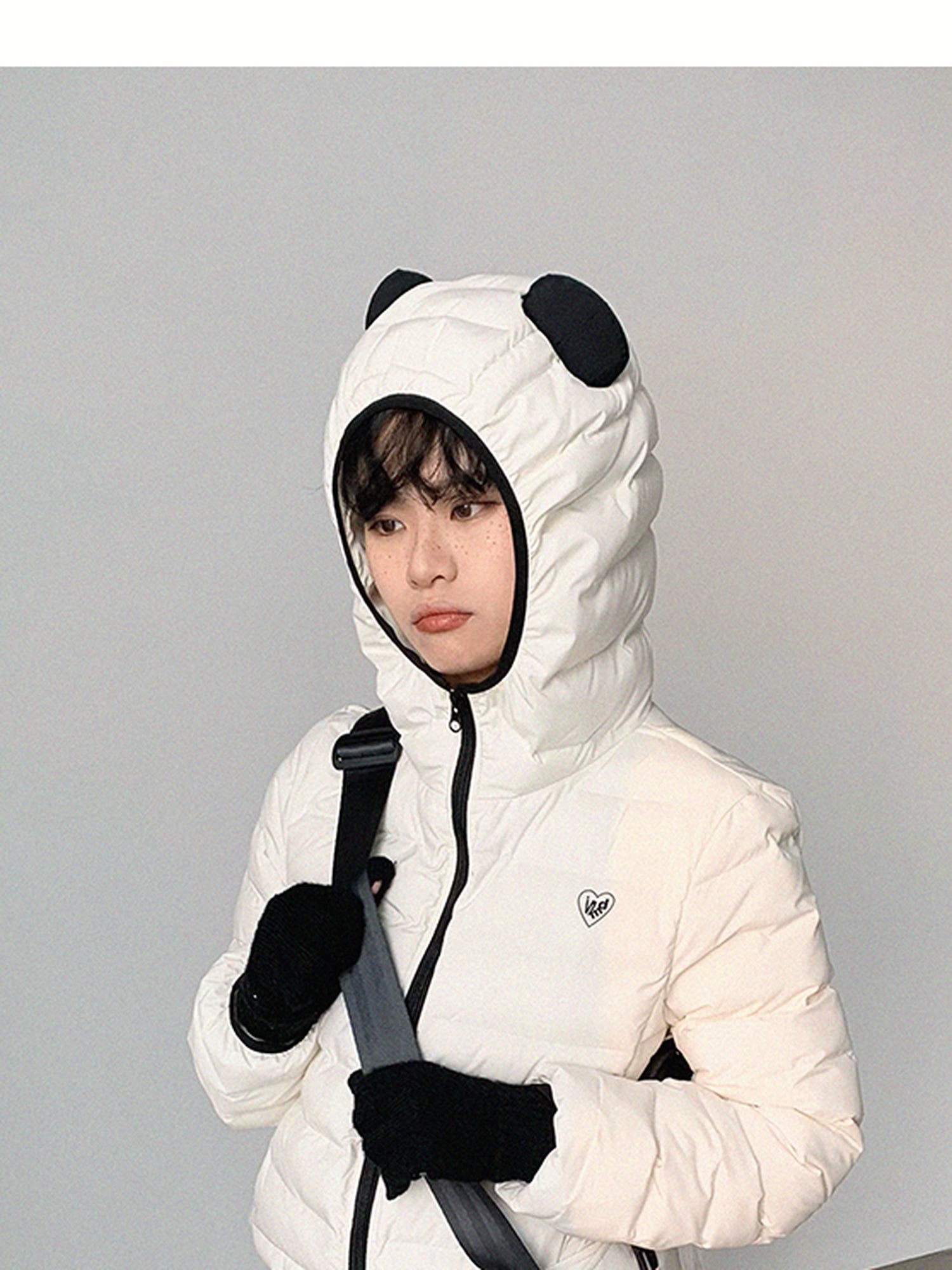 innomoood Panda Ear Rib Cotton Hooded Short Jacket