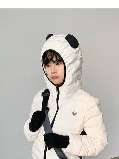 innomoood Panda Ear Rib Cotton Hooded Short Jacket