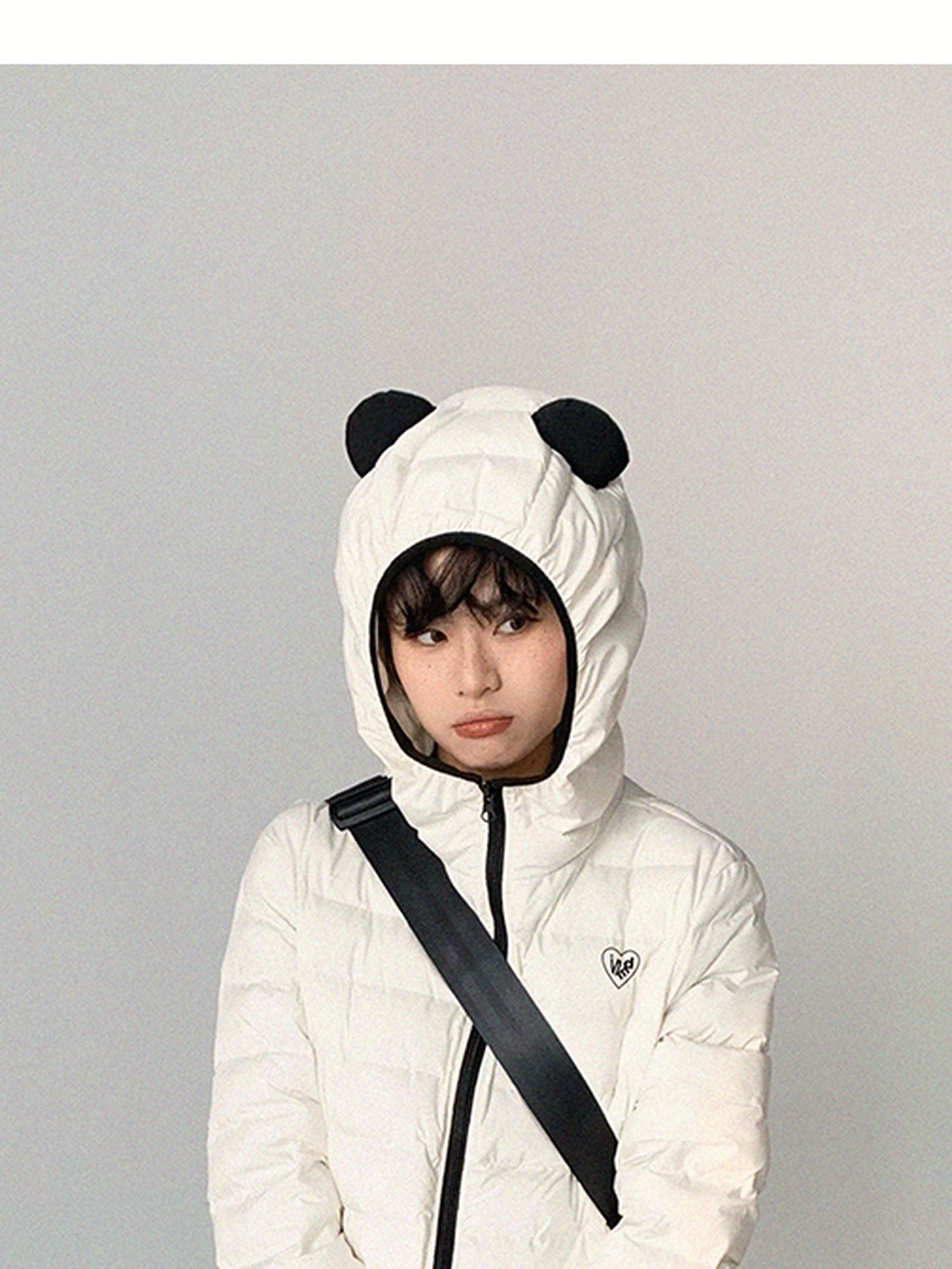 innomoood Panda Ear Rib Cotton Hooded Short Jacket