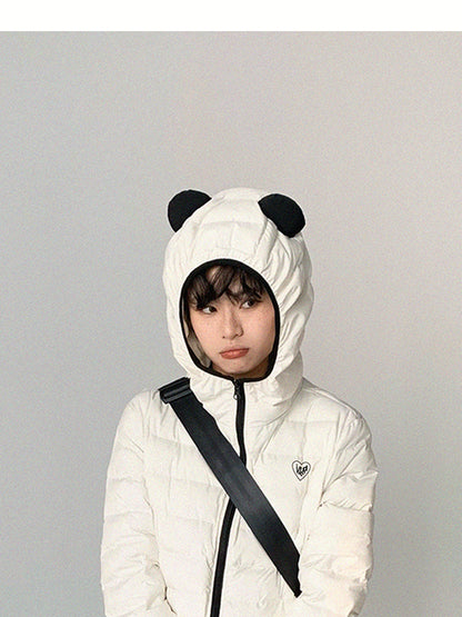innomoood Panda Ear Rib Cotton Hooded Short Jacket