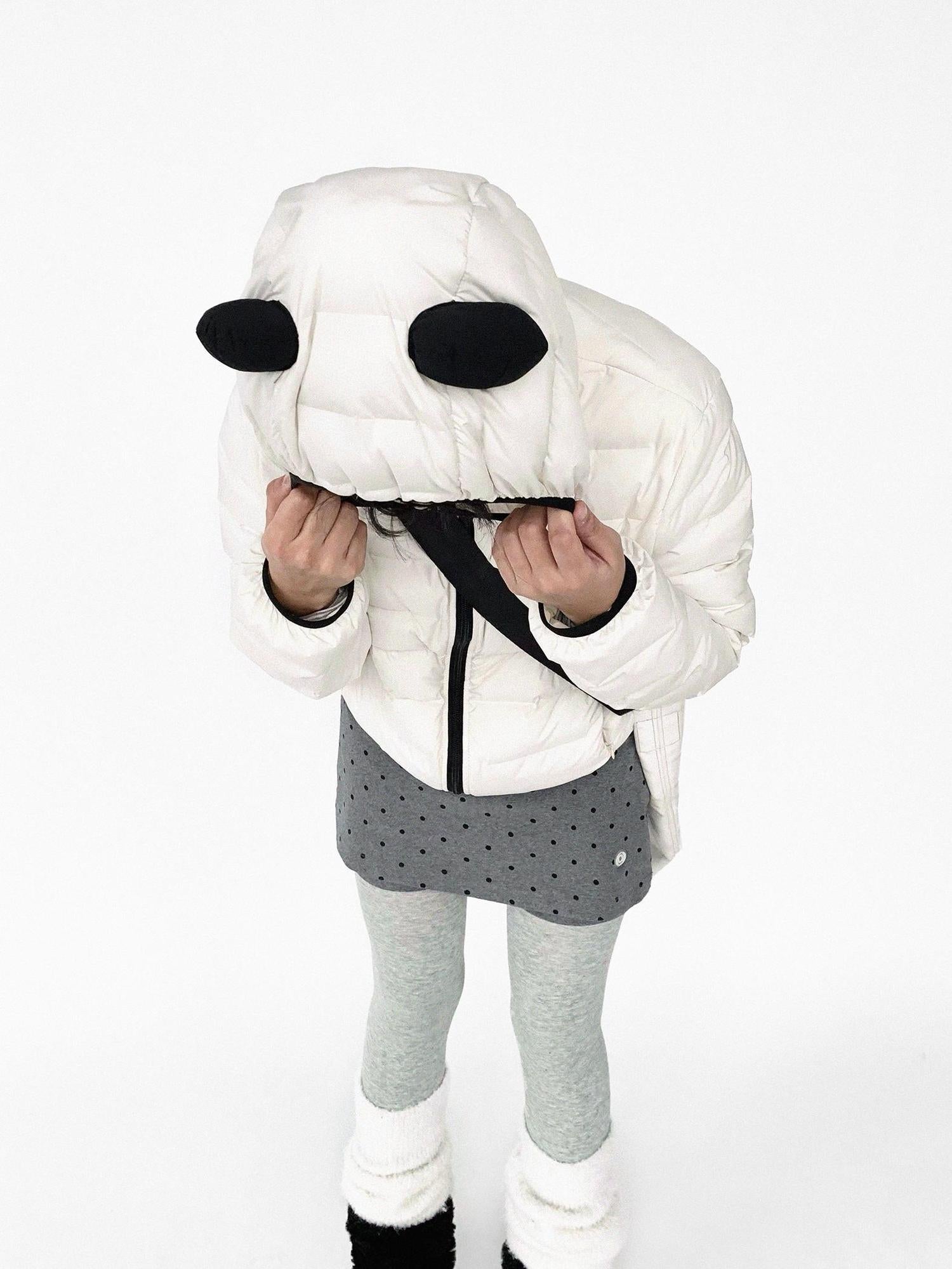 innomoood Panda Ear Rib Cotton Hooded Short Jacket