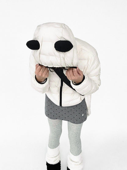 innomoood Panda Ear Rib Cotton Hooded Short Jacket