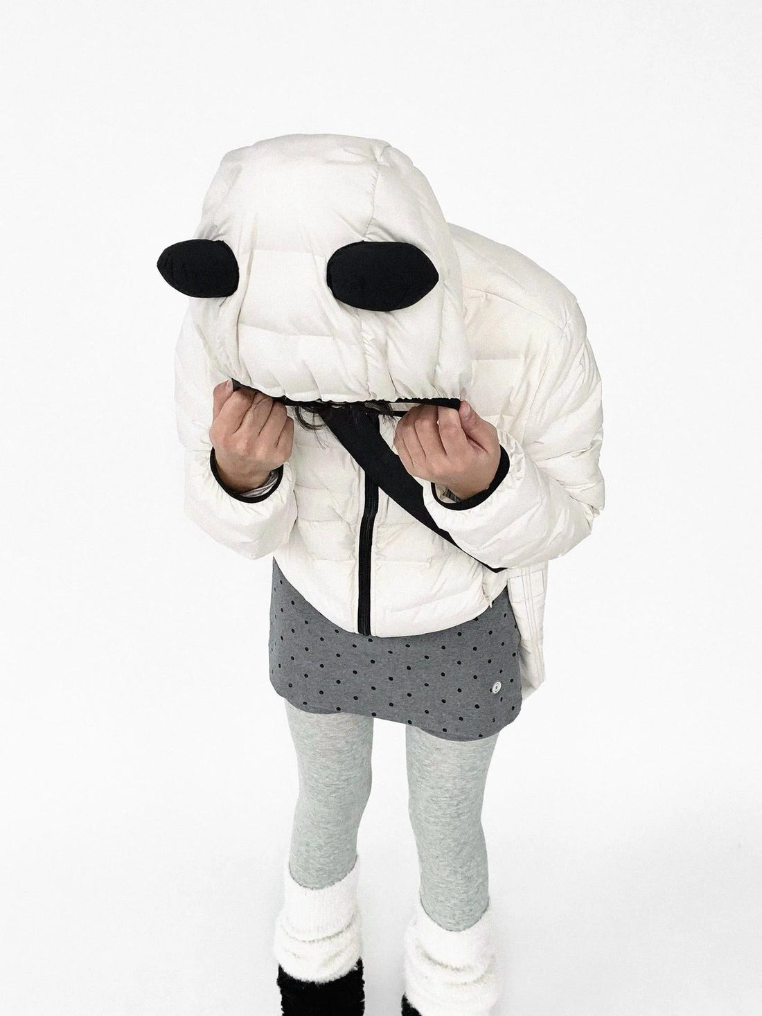 Panda Ear Rib Cotton Hooded Short Jacket