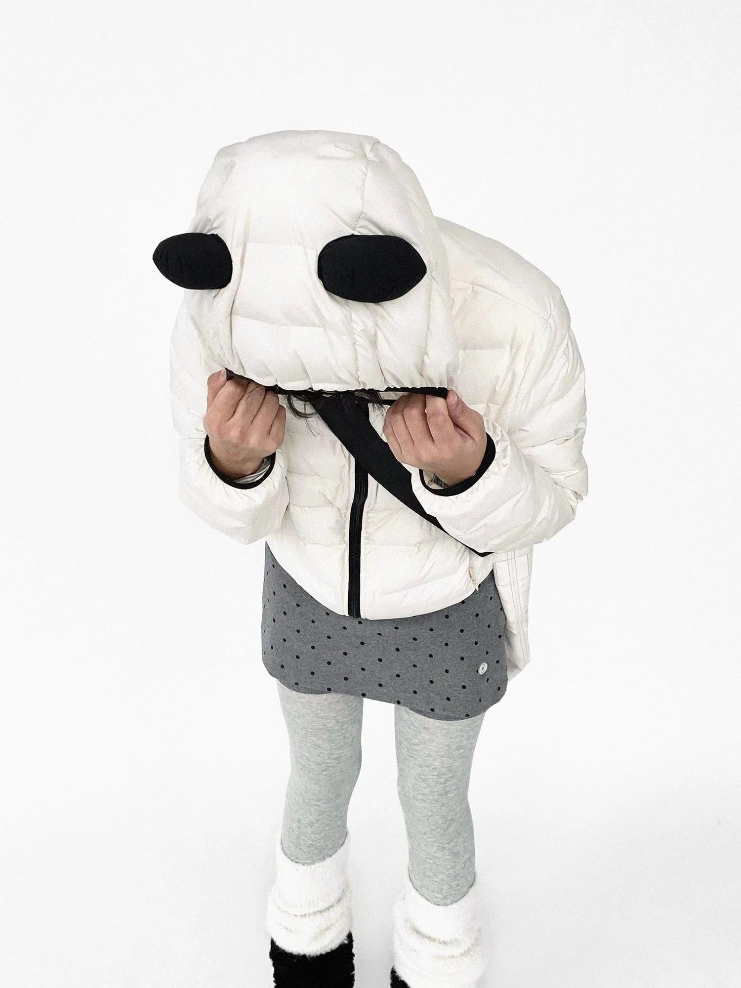 Panda Ear Rib Cotton Hooded Short Jacket